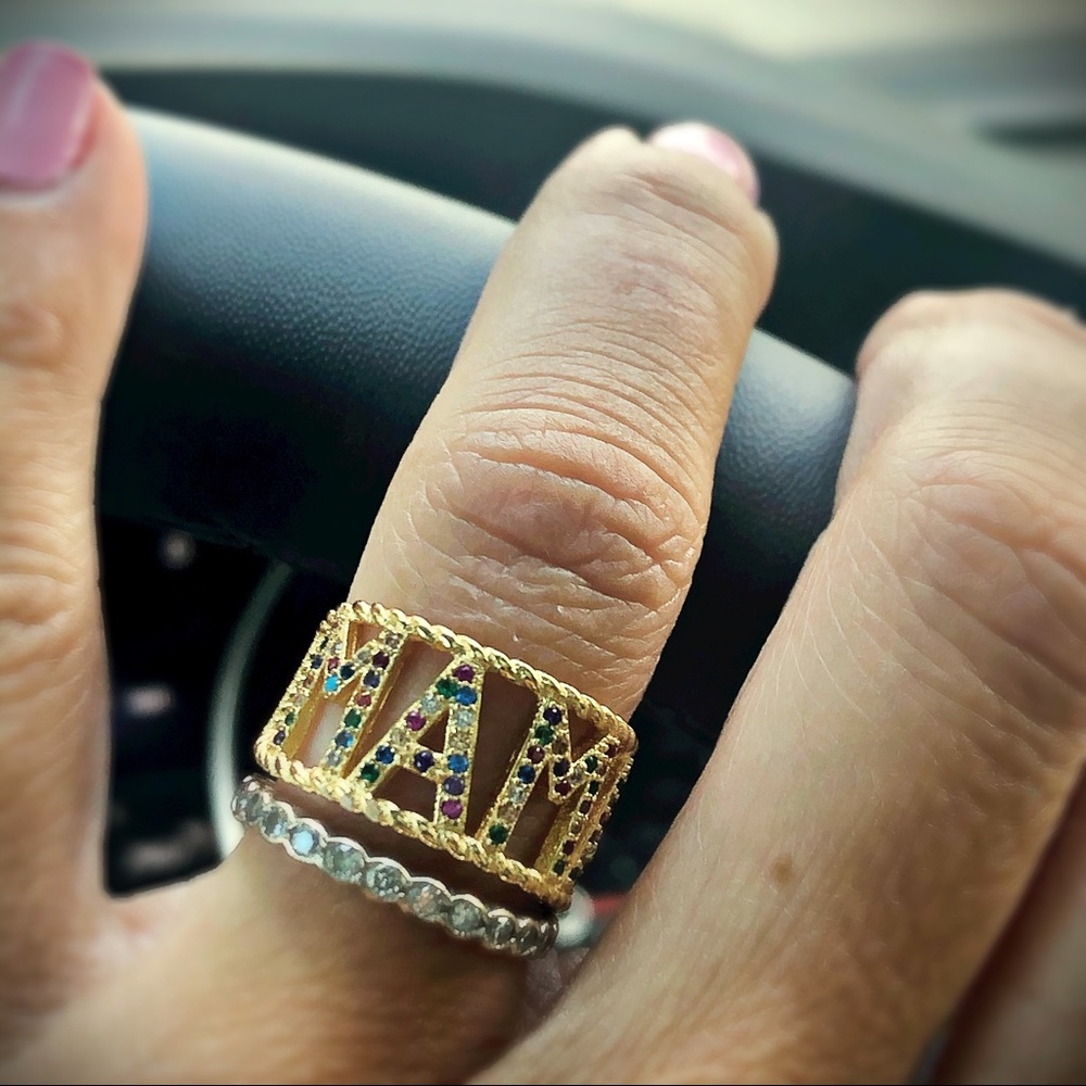 Gold Pave Rainbow Letter Ring - Picture 2 of 10